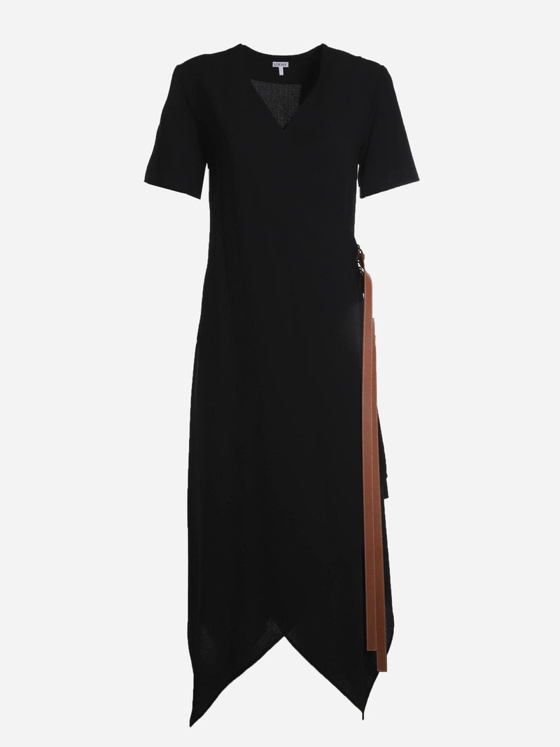 Loewe Wrap Midi Dress In Wool With Leather Belt - Women - Piano Luigi