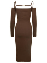 Jacquemus le Robe Sierra Long Brown Ribbed Off-the-shoulder Dress In Viscose Blend Woman - Women - Piano Luigi