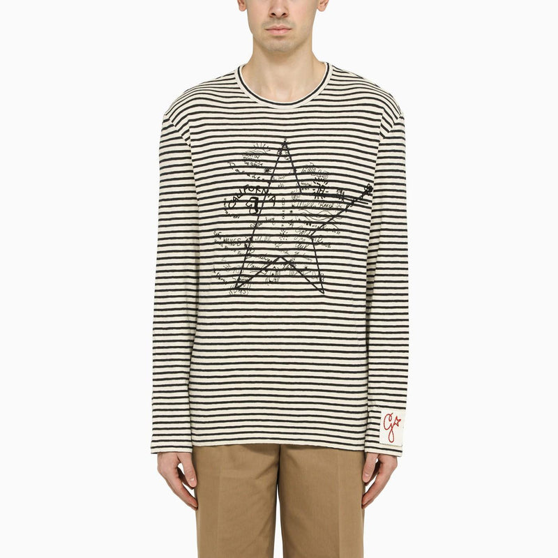 Golden Goose Ivory And Blue Striped T-shirt - Men - Piano Luigi