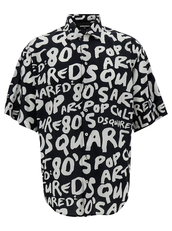 Dsquared2 Black Short Sleeve Shirt With Graffiti Logo Print In Cotton Man - Men - Piano Luigi