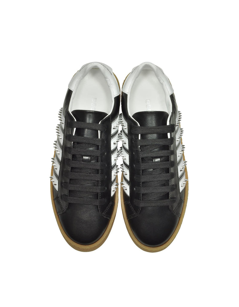 Dsquared2 Black Studded Leather Womens Sneakers - Women - Piano Luigi