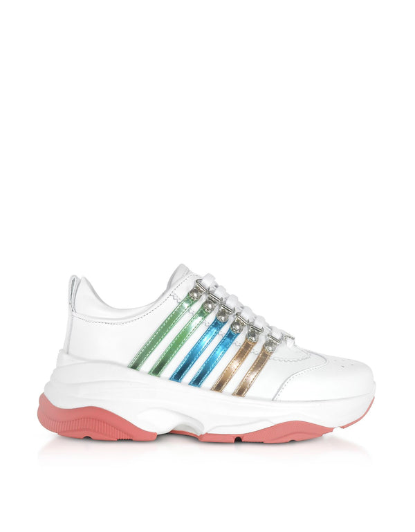 Dsquared2 Bumpy 551 Womens White Green u0026 Blue Calf Leather Sneakers - Women  – Piano Luigi