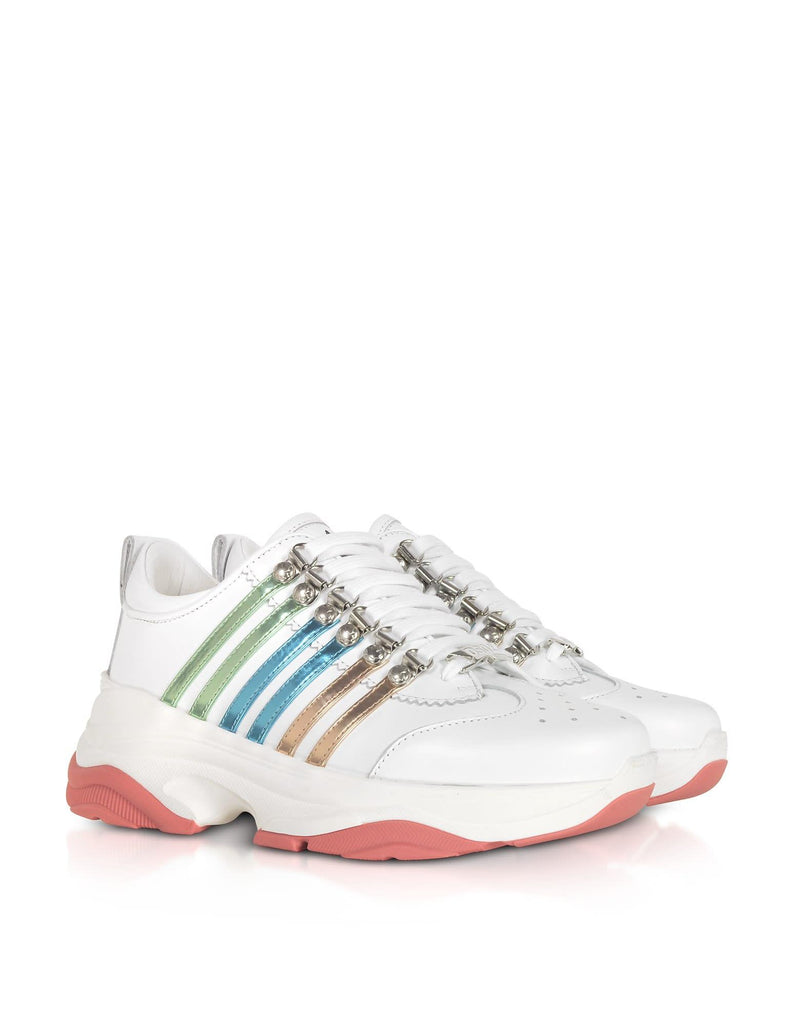 Dsquared2 Bumpy 551 Womens White Green &amp; Blue Calf Leather Sneakers - Women - Piano Luigi