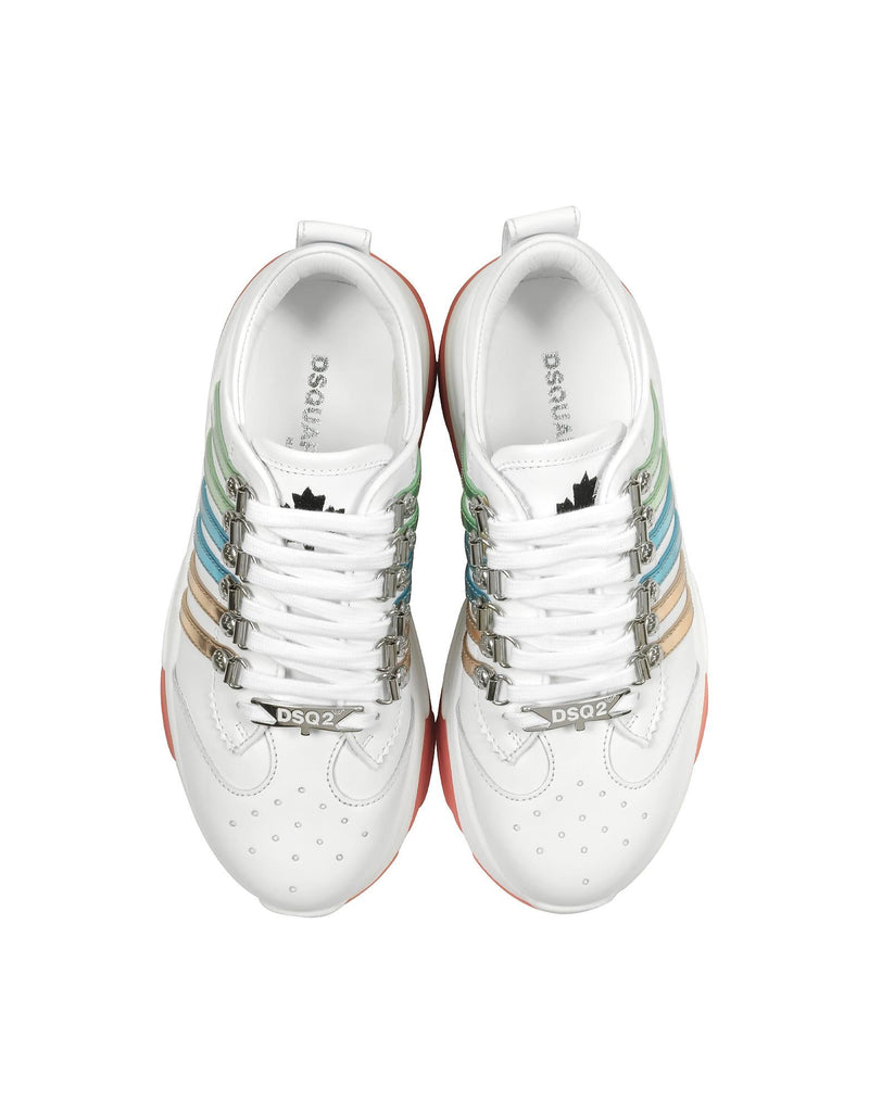 Dsquared2 Bumpy 551 Womens White Green &amp; Blue Calf Leather Sneakers - Women - Piano Luigi