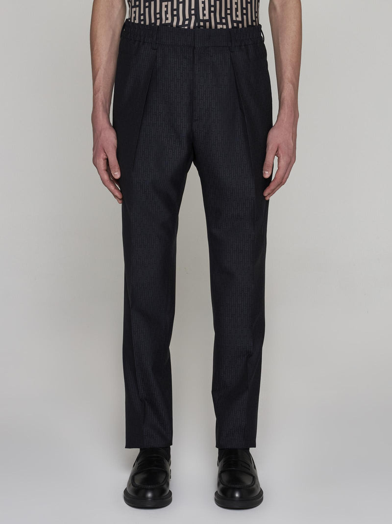 Fendi Ff Stripes Jacquard Wool Trousers - Men - Piano Luigi