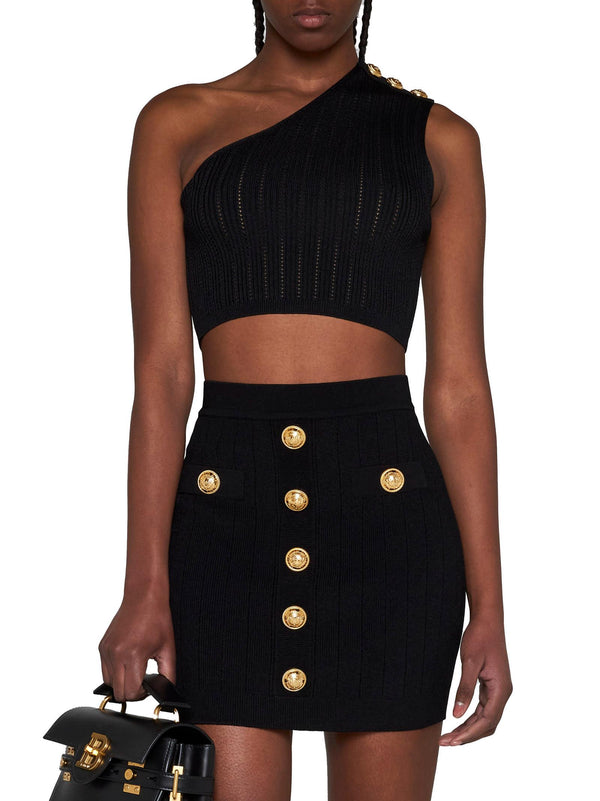 Balmain Black Knit Short Skirt With Gold Buttons - Women - Piano Luigi