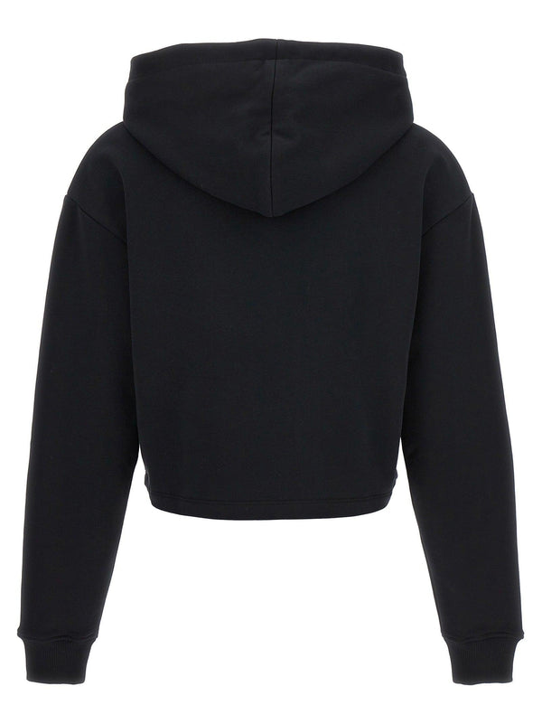 Balmain Flocked Logo Cropped Hoodie - Women - Piano Luigi