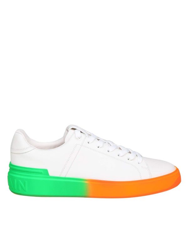 Balmain B Court Sneakers In White Leather With Two-tone Sole - Men - Piano Luigi