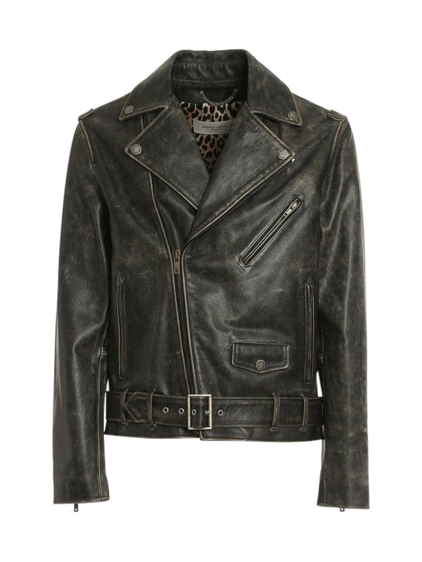 Golden Goose Golden M`s Chiodo Jacket Distressed Bull Leather - Men - Piano Luigi