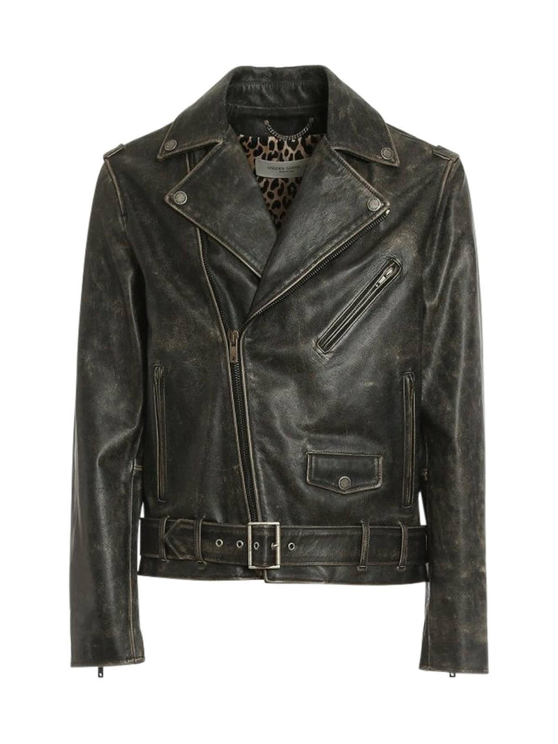 Golden Goose Golden M`s Chiodo Jacket Distressed Bull Leather - Men - Piano Luigi