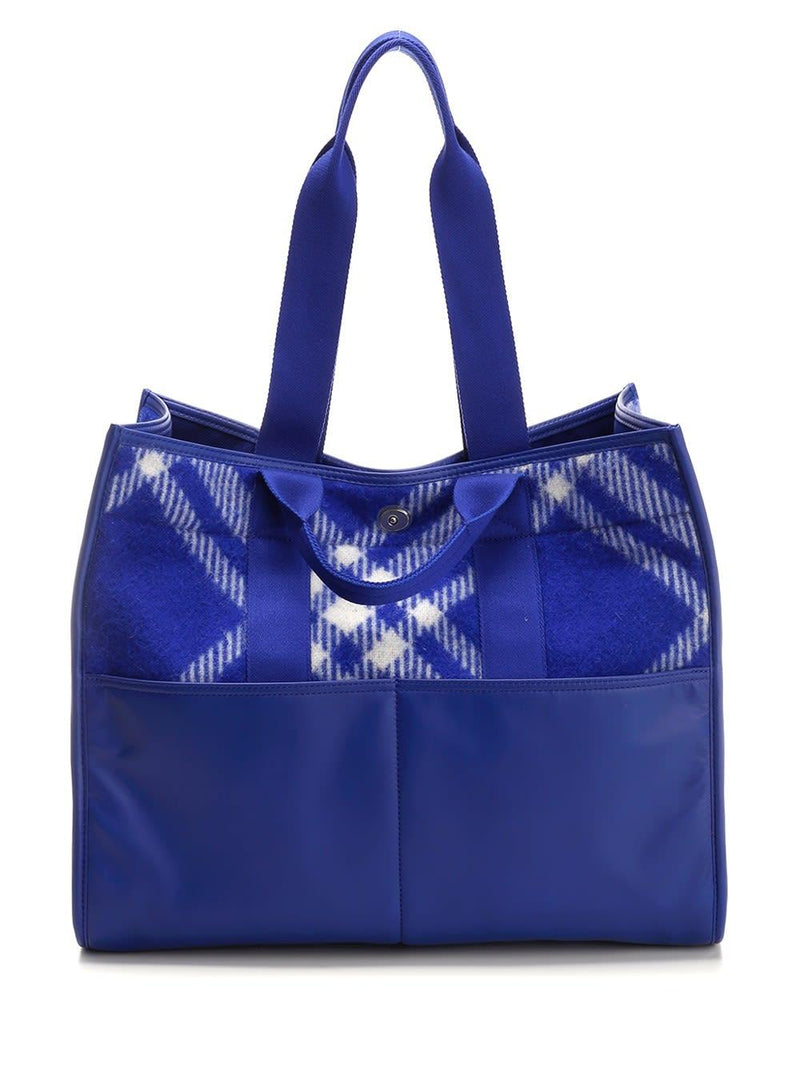 Burberry Blue Shopper With Check Motif - Men - Piano Luigi