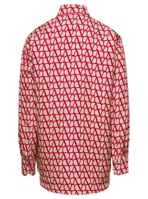 Valentino Red Toile Iconographe Shirt With Logo Print All-over In Silk Man - Men - Piano Luigi