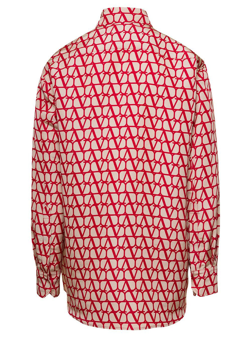 Valentino Red Toile Iconographe Shirt With Logo Print All-over In Silk Man - Men - Piano Luigi