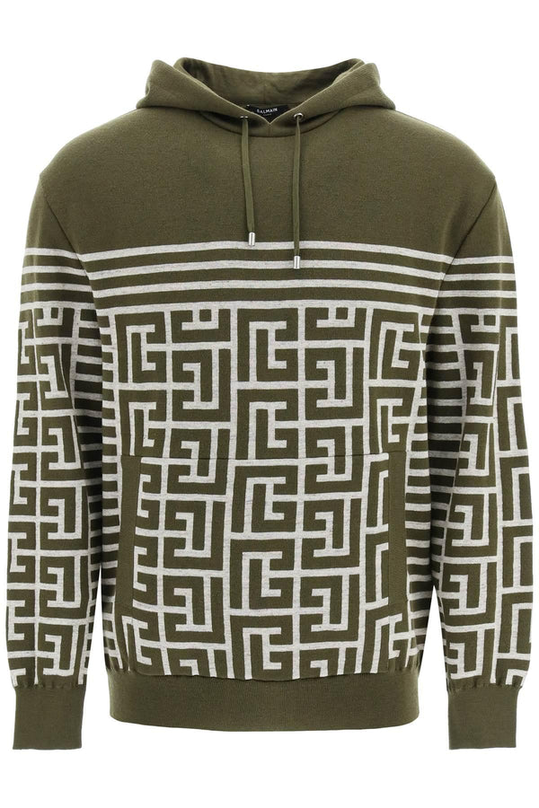 Balmain Monogram &amp; Stripe Knitted Hoodie - Men - Piano Luigi