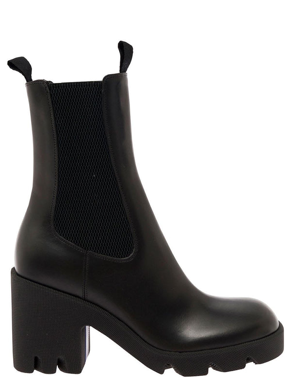 Burberry Black Chelsea Boots With Platform And Elastic Inserts In Leather Woman - Women - Piano Luigi