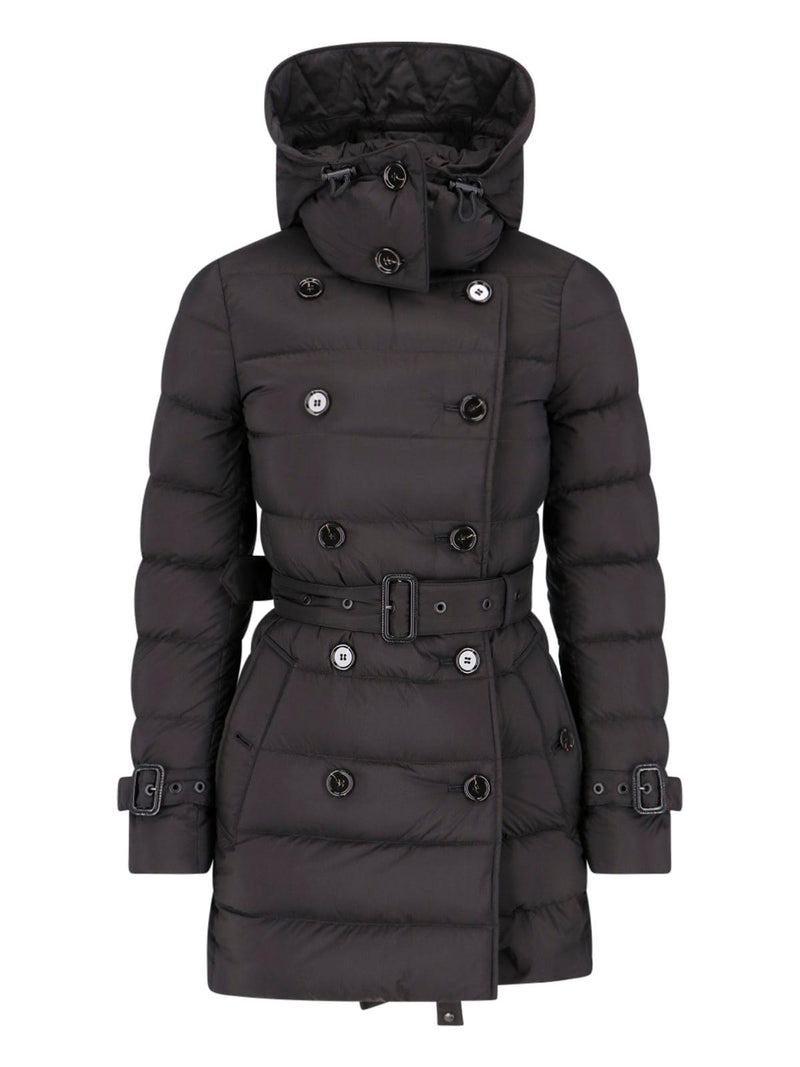 Burberry Long Black Belted Down Jacket With Removable Hood In Nylon Woman - Women - Piano Luigi