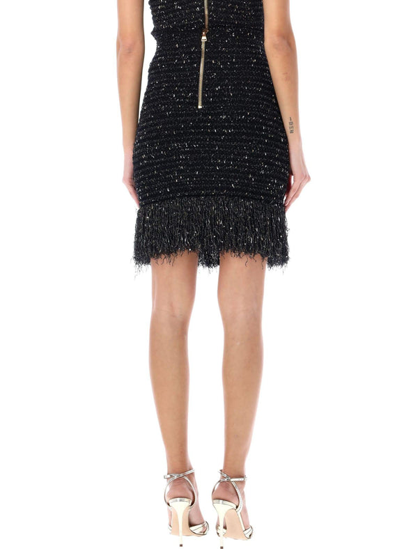 Balmain Fringed Lurex Tweed Skirt - Women - Piano Luigi