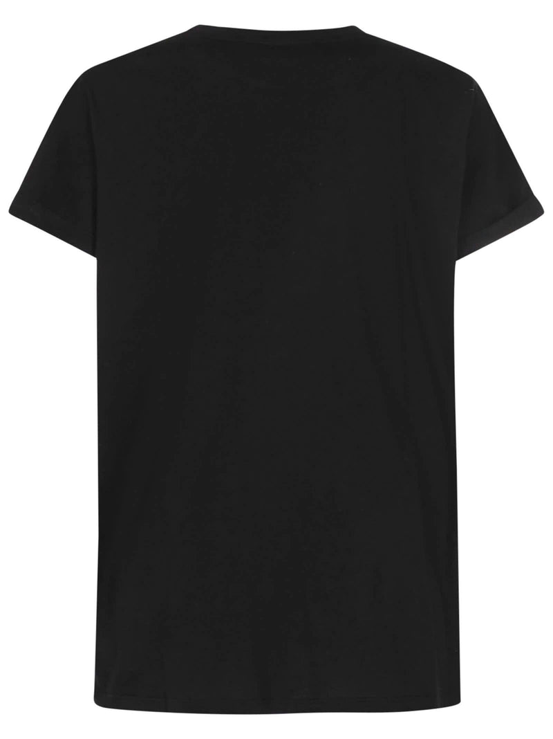 Balmain Black Crewneck T-shirt With Tonal Rhinestones Logo Detail In Cotton Woman - Women - Piano Luigi