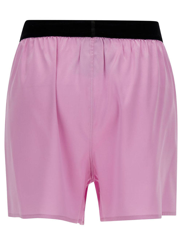 Tom Ford Pink Satin Shorts With Logo On Waistband In Stretch Silk Woman - Women - Piano Luigi