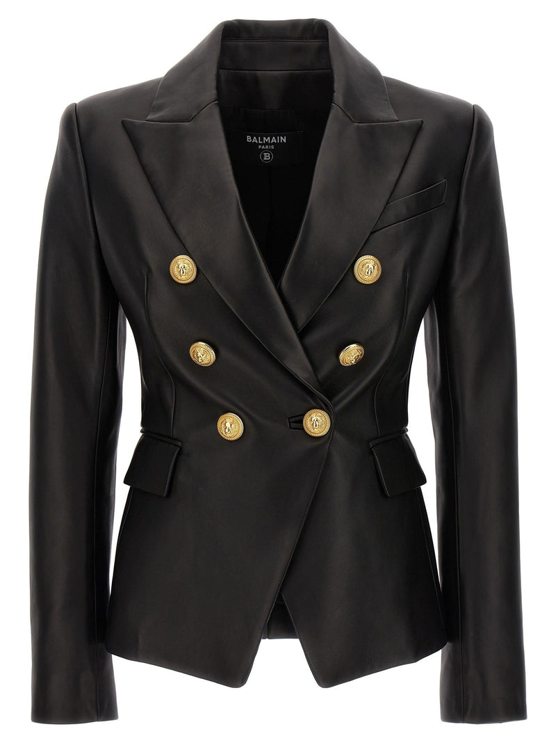 Balmain Double-breasted Leather Blazer - Women - Piano Luigi