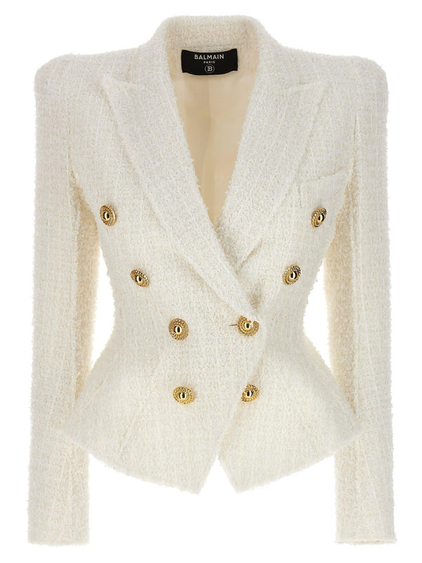 Balmain Double-breasted Tweed Blazer With Logo Buttons - Women - Piano Luigi