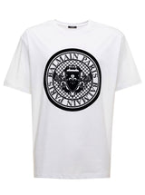 Balmain Mans White Cotton T-shirt With Coin Flock Print - Men - Piano Luigi