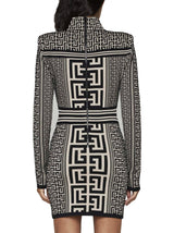 Balmain High Neck Knitted Short Dress With Monogram - Women - Piano Luigi