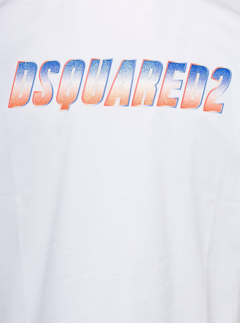 Dsquared2 White Crewneck T-shirt With Front Logo Print In Cotton Man - Men - Piano Luigi