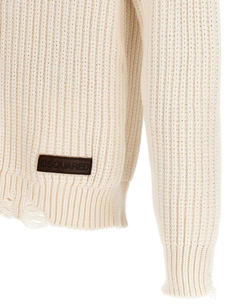 Broken Stitch Double Collar Cream Turtleneck Jumper Dsquared2 - Men - Piano Luigi