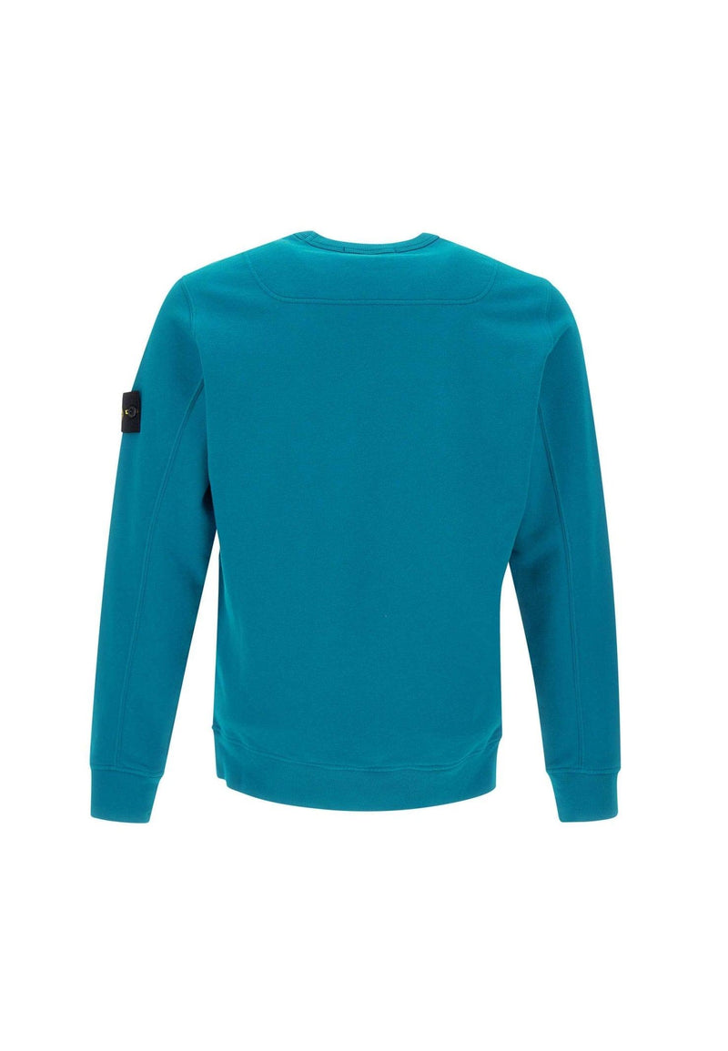 Stone Island Crew-neck Sweatshirt In Turquoise Gauzed Cotton - Men - Piano Luigi
