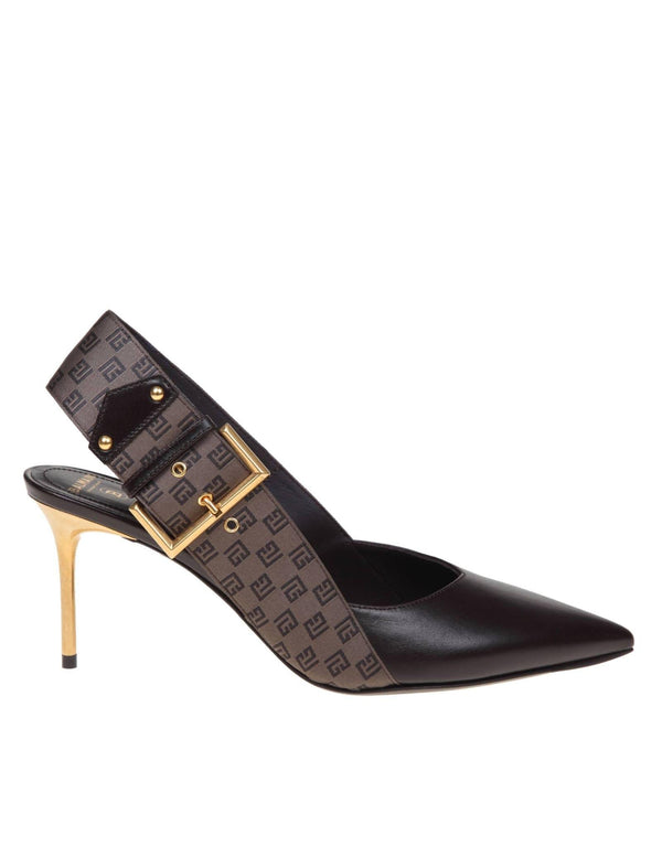 Balmain Slingback Ruby In Monogram Leather And Canvas - Women - Piano Luigi