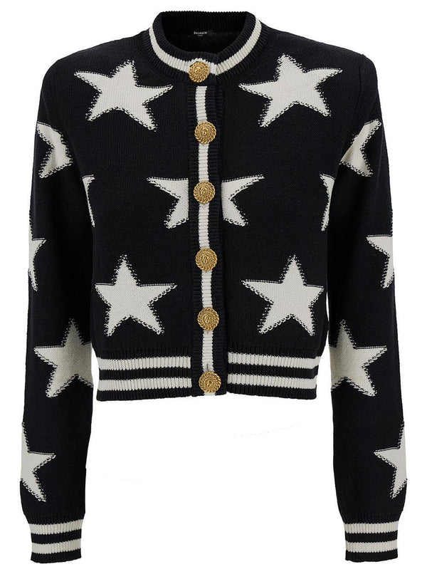 Balmain Buttonned Knit Stars Cropped Cardigan - Women - Piano Luigi