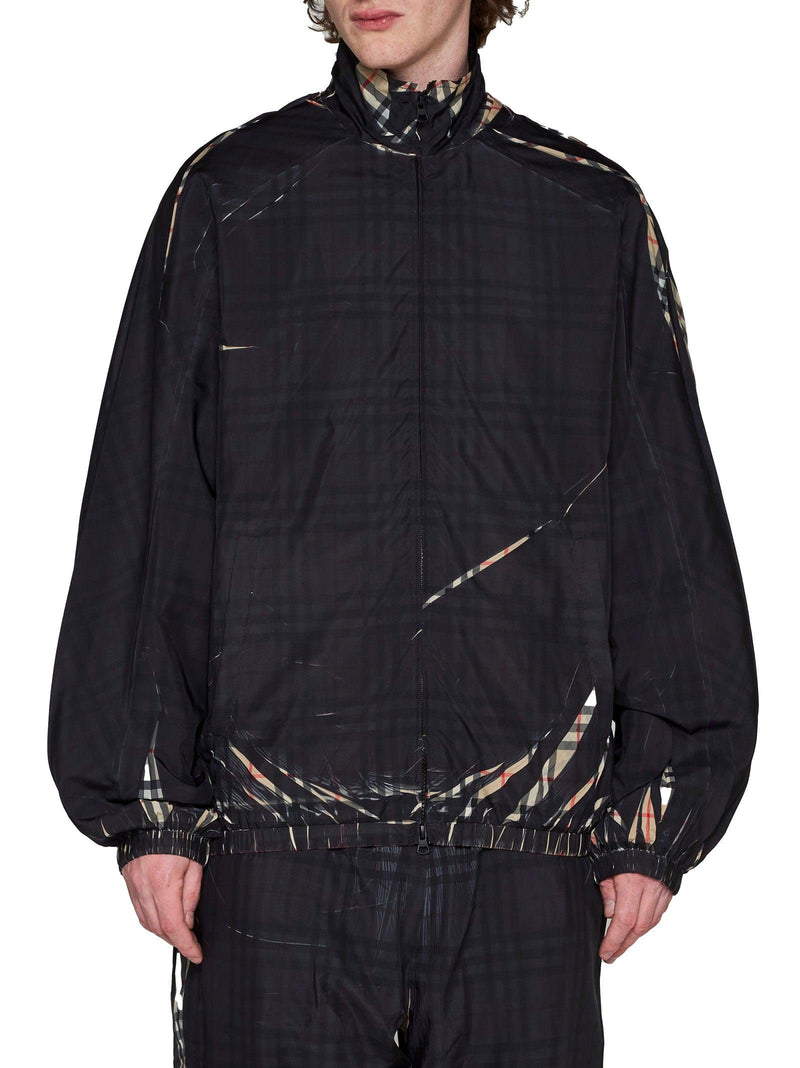 Burberry trusfield High-neck Jacket In Black Check Fabric With Beige Details Man - Men - Piano Luigi