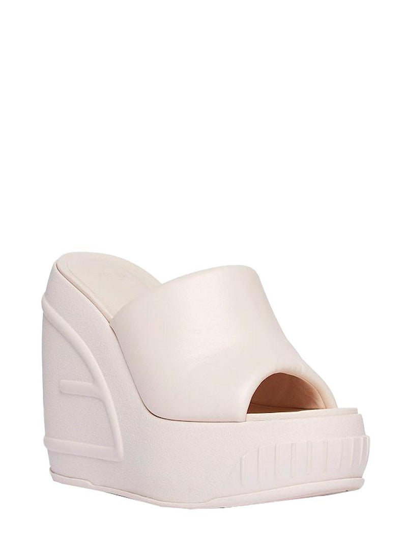 Fendi Light Pink Platform Slides With Embossed Oversized Ff Pattern In Leather Woman - Women - Piano Luigi