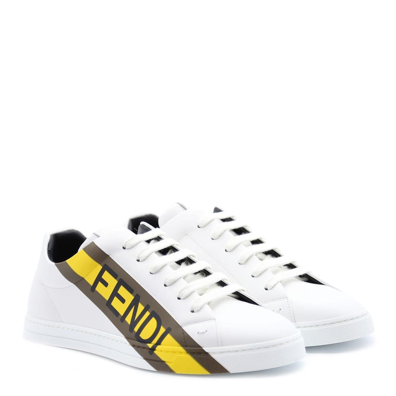 Fendi White Leather Sneakers With Logo Print - Men - Piano Luigi