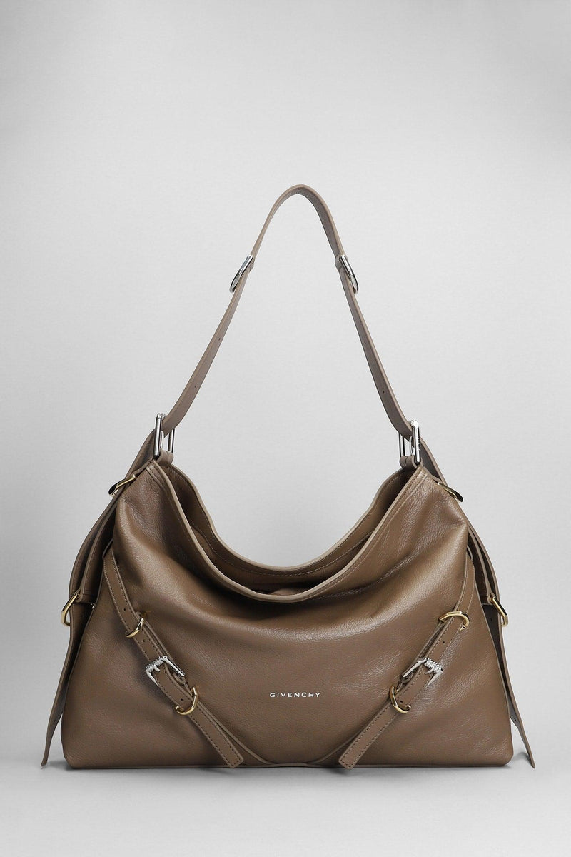 Givenchy Voyou Medium Shoulder Bag In Taupe Leather - Women - Piano Luigi