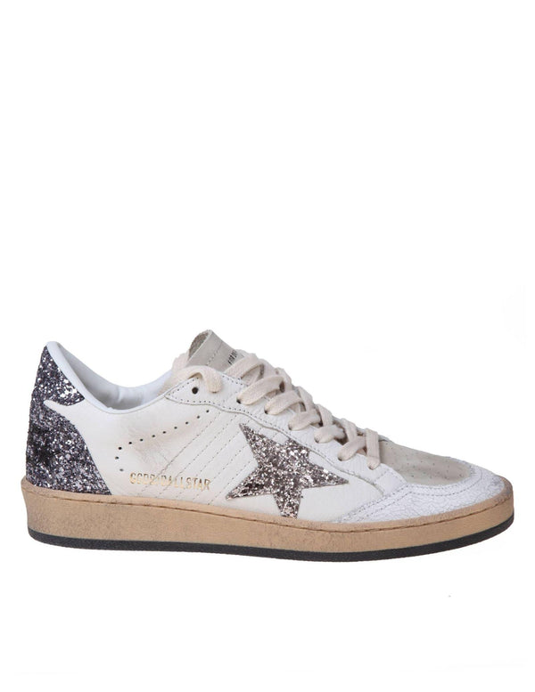 Golden Goose Ballstar In White Leather With Glitter Star - Women - Piano Luigi