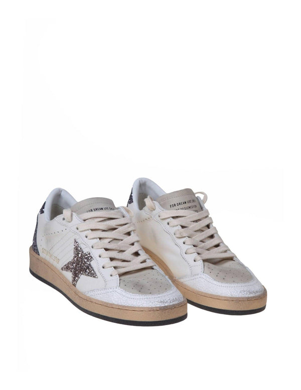 Golden Goose Ballstar In White Leather With Glitter Star - Women - Piano Luigi