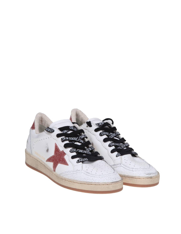 Golden Goose Ballstar White Leather Sneakers With Glitter Star - Women - Piano Luigi