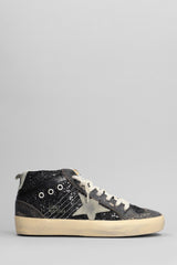 Golden Goose Mid Star Sneakers In Black Glitter - Women - Piano Luigi