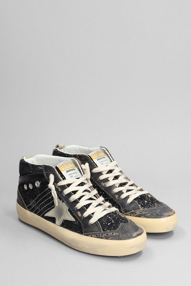 Golden Goose Mid Star Sneakers In Black Glitter - Women - Piano Luigi