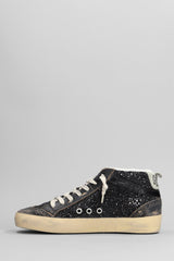 Golden Goose Mid Star Sneakers In Black Glitter - Women - Piano Luigi