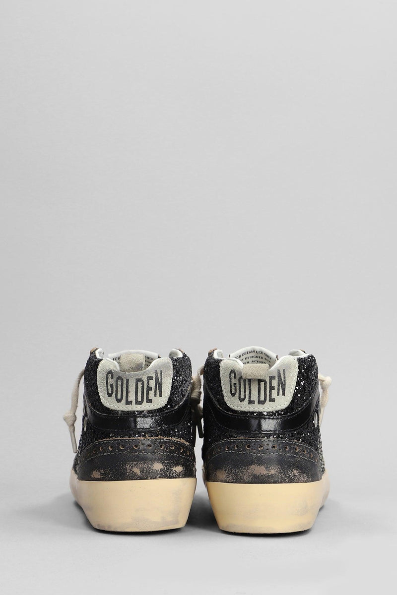 Golden Goose Mid Star Sneakers In Black Glitter - Women - Piano Luigi