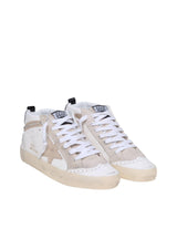 Golden Goose Mid Star Sneakers In White Leather With Applied Crystals - Women - Piano Luigi