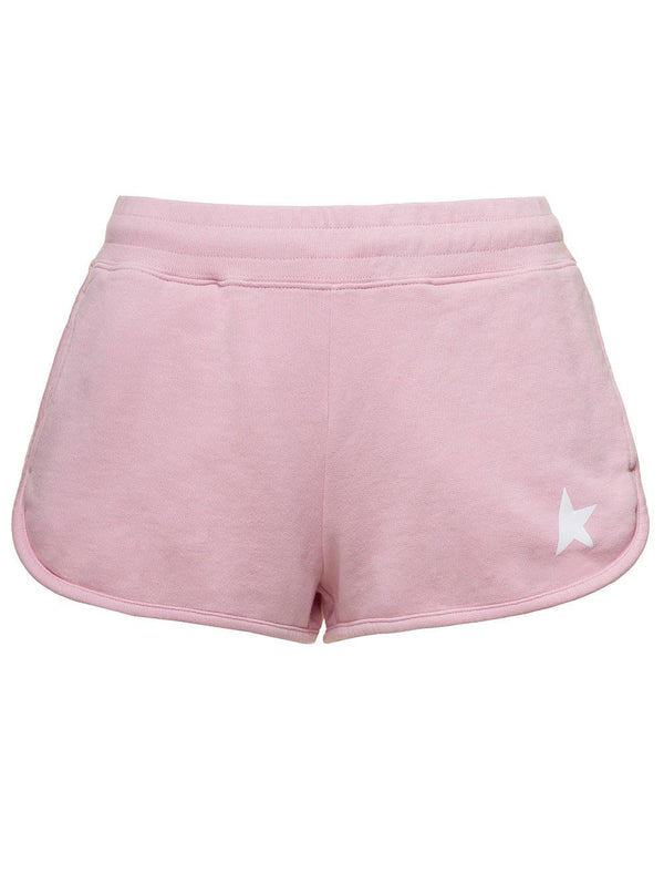 Golden Goose Pink Shorts With Contrasting Logo Print In Cotton Woman - Women - Piano Luigi