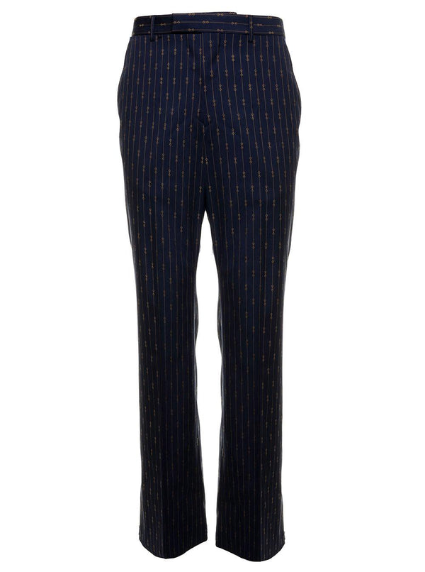 Gucci Mans Blue Wool Tailored Pants With Allover Horsebit Motif - Men - Piano Luigi