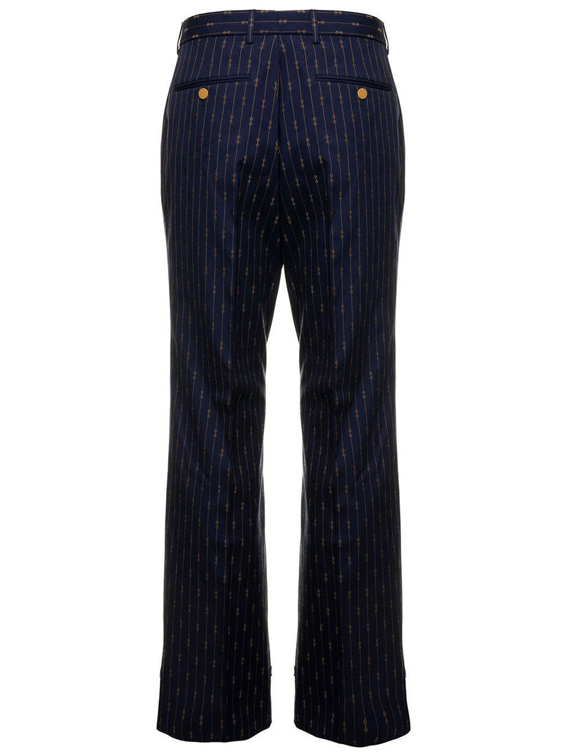 Gucci Mans Blue Wool Tailored Pants With Allover Horsebit Motif - Men - Piano Luigi