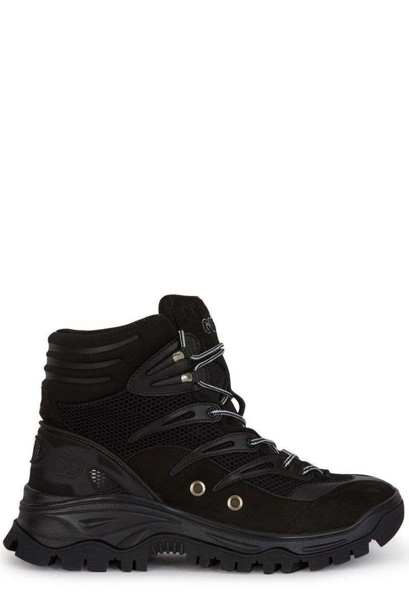 Gucci Mesh Panelled Lace-up Boots - Men - Piano Luigi