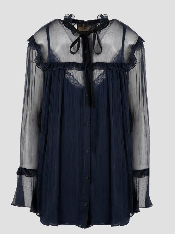 Gucci Silk Chiffon Ruffle Shirt - Women - Piano Luigi