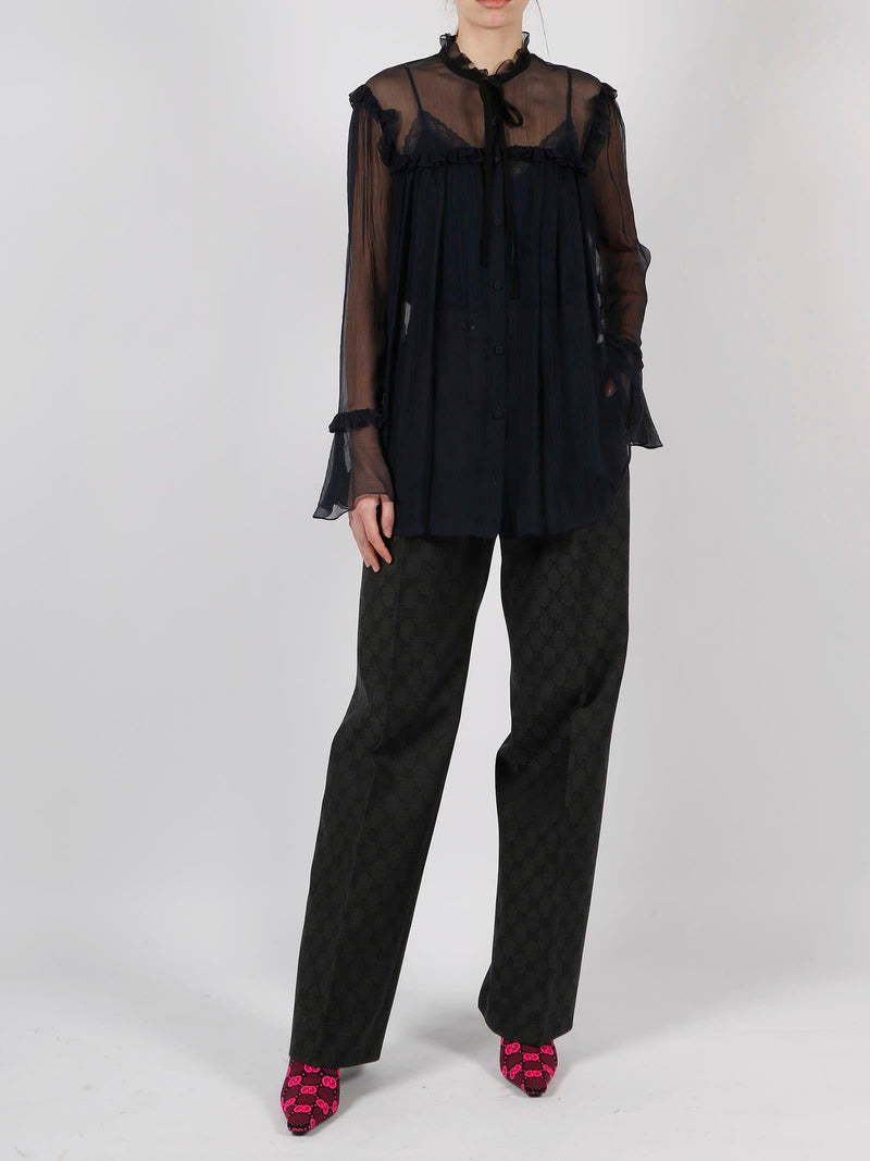 Gucci Silk Chiffon Ruffle Shirt - Women - Piano Luigi